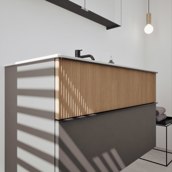 burgbad Fiumo 2.0 Badmöbelset 102 cm mit Waschtisch mit Unterschrank mit Griff G0200 und Spiegelschrank