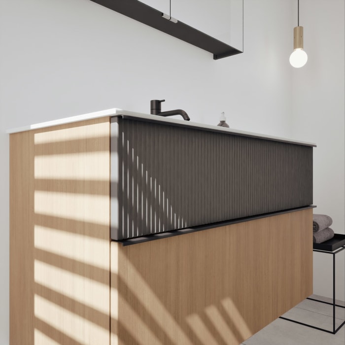 burgbad Fiumo 2.0 Badmöbelset 102 cm mit Waschtisch mit Unterschrank mit Griff G0200 und Spiegelschrank