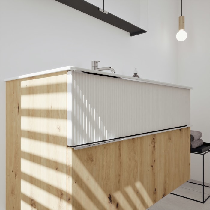 burgbad Fiumo 2.0 Badmöbelset 102 cm mit Waschtisch mit Unterschrank mit Griff G0146 und Spiegelschrank