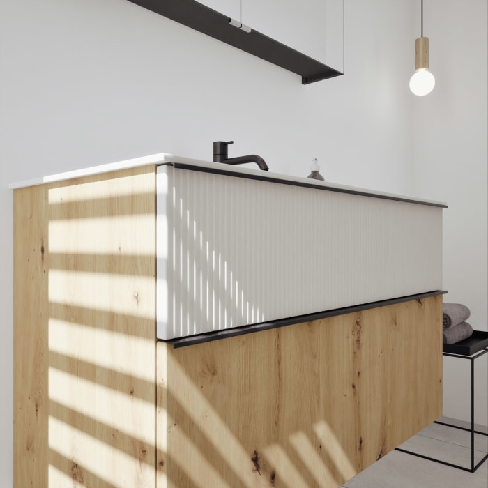 burgbad Fiumo 2.0 Badmöbelset 102 cm mit Waschtisch mit Unterschrank mit Griff G0200 und Spiegelschrank