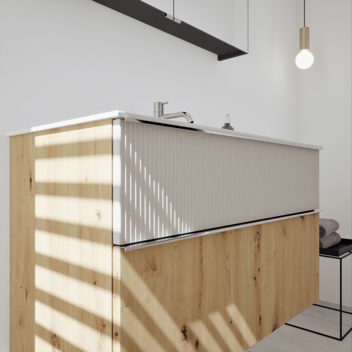 burgbad Fiumo 2.0 Badmöbelset 102 cm mit Waschtisch mit Unterschrank mit Griff G0146 und Spiegelschrank