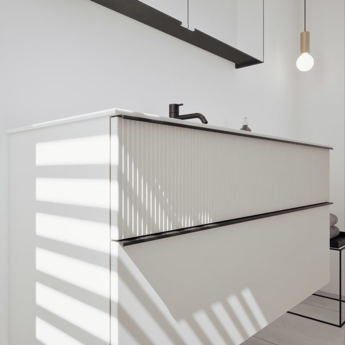 burgbad Fiumo 2.0 Badmöbelset 122 cm mit Waschtisch mit Unterschrank mit Griff G0200 und Spiegelschrank