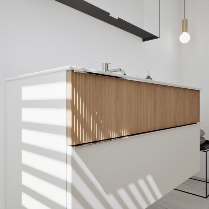 burgbad Fiumo 2.0 Badmöbelset 122 cm mit Waschtisch mit Unterschrank mit Griff G0146 und Spiegelschrank