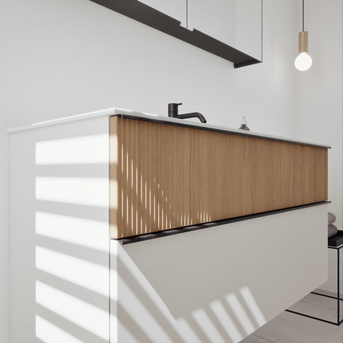 burgbad Fiumo 2.0 Badmöbelset 122 cm mit Waschtisch mit Unterschrank mit Griff G0200 und Spiegelschrank