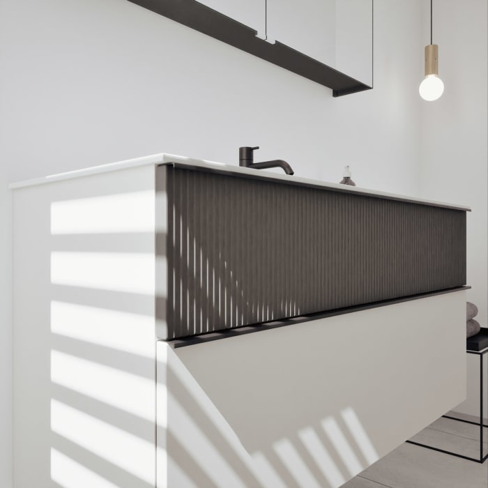 burgbad Fiumo 2.0 Badmöbelset 122 cm mit Waschtisch mit Unterschrank mit Griff G0200 und Spiegelschrank