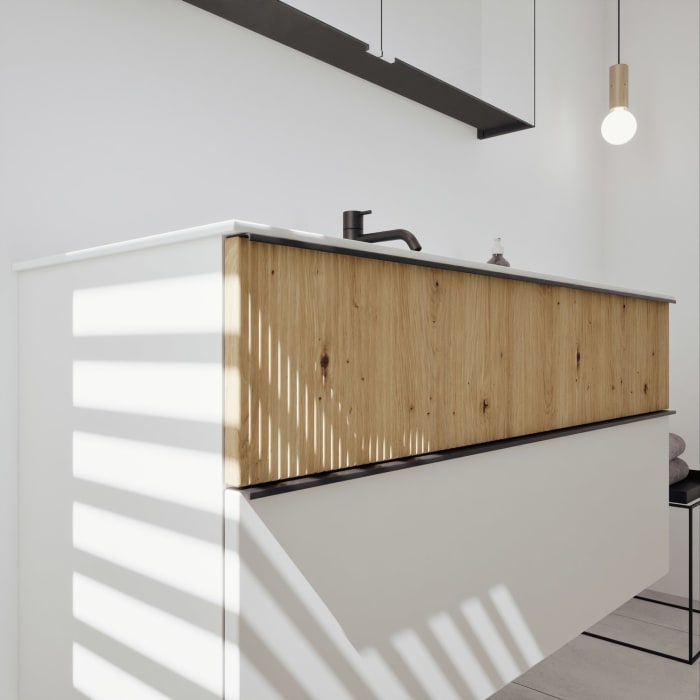 burgbad Fiumo 2.0 Badmöbelset 122 cm mit Waschtisch mit Unterschrank mit Griff G0200 und Spiegelschrank