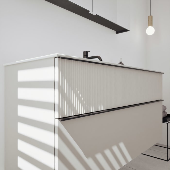 burgbad Fiumo 2.0 Badmöbelset 122 cm mit Waschtisch mit Unterschrank mit Griff G0200 und Spiegelschrank