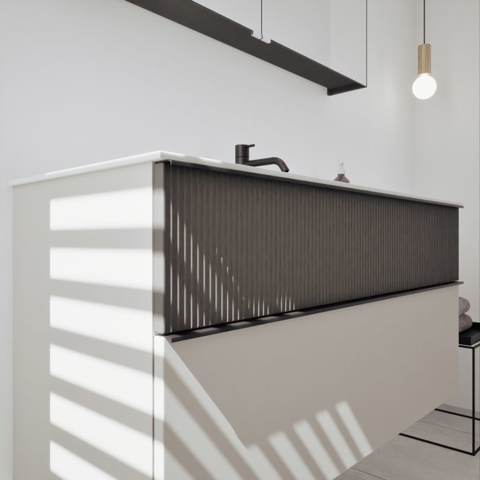 burgbad Fiumo 2.0 Badmöbelset 122 cm mit Waschtisch mit Unterschrank mit Griff G0200 und Spiegelschrank