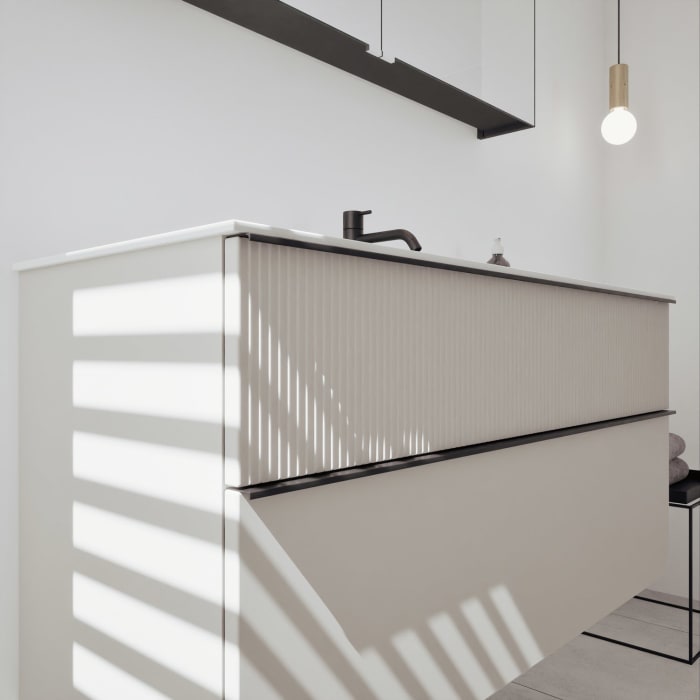 burgbad Fiumo 2.0 Badmöbelset 122 cm mit Waschtisch mit Unterschrank mit Griff G0200 und Spiegelschrank