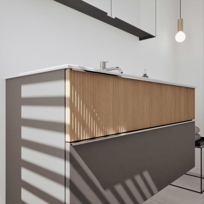 burgbad Fiumo 2.0 Badmöbelset 122 cm mit Waschtisch mit Unterschrank mit Griff G0146 und Spiegelschrank