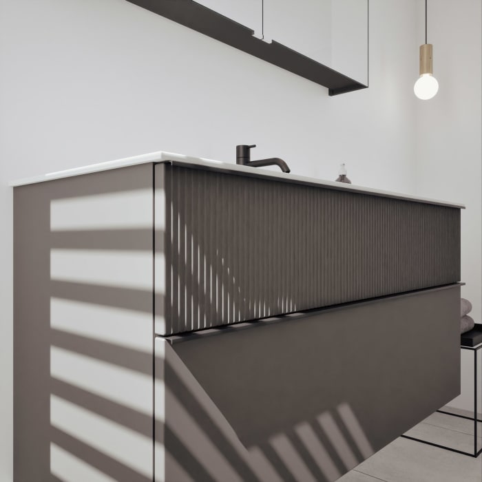 burgbad Fiumo 2.0 Badmöbelset 122 cm mit Waschtisch mit Unterschrank mit Griff G0200 und Spiegelschrank