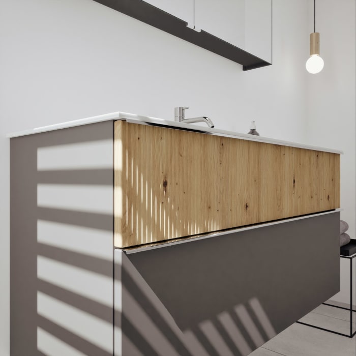 burgbad Fiumo 2.0 Badmöbelset 122 cm mit Waschtisch mit Unterschrank mit Griff G0146 und Spiegelschrank