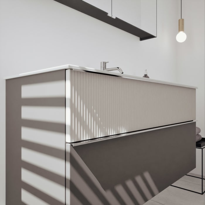 burgbad Fiumo 2.0 Badmöbelset 122 cm mit Waschtisch mit Unterschrank mit Griff G0146 und Spiegelschrank