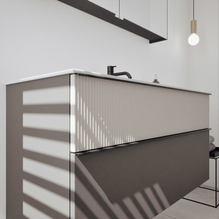 burgbad Fiumo 2.0 Badmöbelset 122 cm mit Waschtisch mit Unterschrank mit Griff G0200 und Spiegelschrank