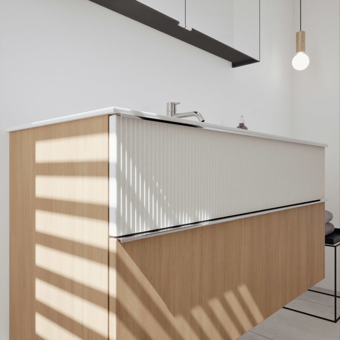 burgbad Fiumo 2.0 Badmöbelset 122 cm mit Waschtisch mit Unterschrank mit Griff G0146 und Spiegelschrank