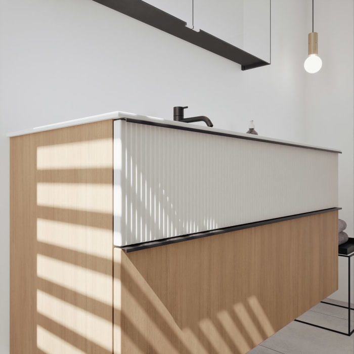 burgbad Fiumo 2.0 Badmöbelset 122 cm mit Waschtisch mit Unterschrank mit Griff G0200 und Spiegelschrank