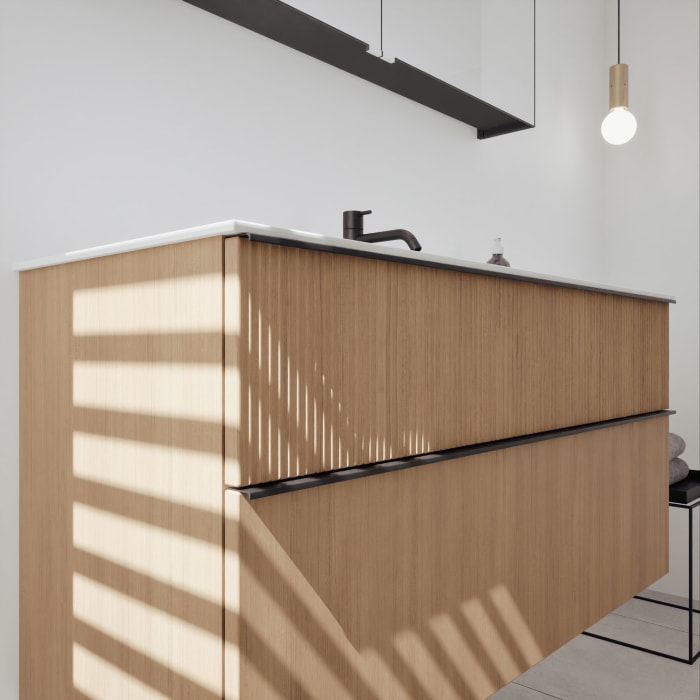 burgbad Fiumo 2.0 Badmöbelset 122 cm mit Waschtisch mit Unterschrank mit Griff G0200 und Spiegelschrank