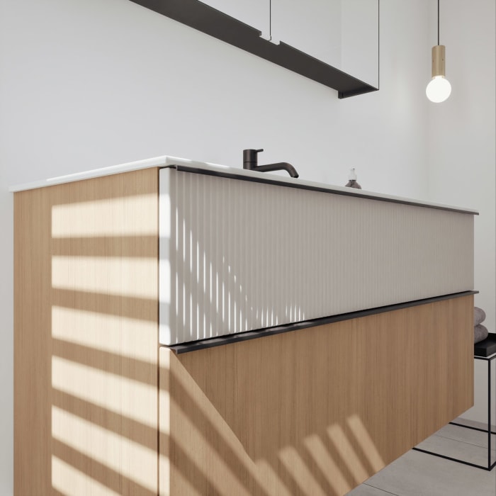 burgbad Fiumo 2.0 Badmöbelset 122 cm mit Waschtisch mit Unterschrank mit Griff G0200 und Spiegelschrank