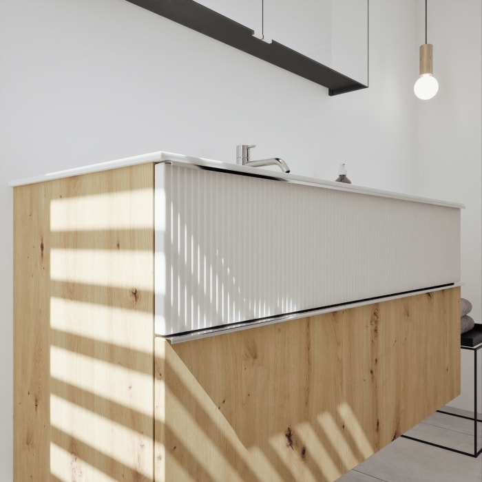 burgbad Fiumo 2.0 Badmöbelset 122 cm mit Waschtisch mit Unterschrank mit Griff G0146 und Spiegelschrank