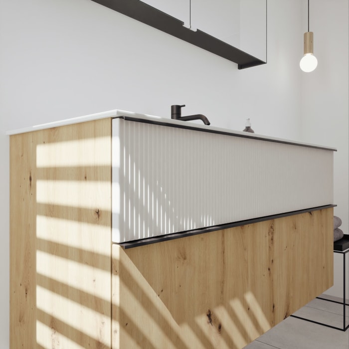 burgbad Fiumo 2.0 Badmöbelset 122 cm mit Waschtisch mit Unterschrank mit Griff G0200 und Spiegelschrank