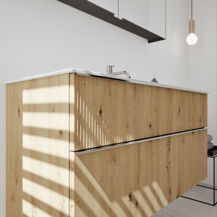 burgbad Fiumo 2.0 Badmöbelset 122 cm mit Waschtisch mit Unterschrank mit Griff G0146 und Spiegelschrank