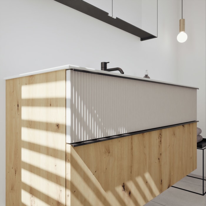 burgbad Fiumo 2.0 Badmöbelset 122 cm mit Waschtisch mit Unterschrank mit Griff G0200 und Spiegelschrank