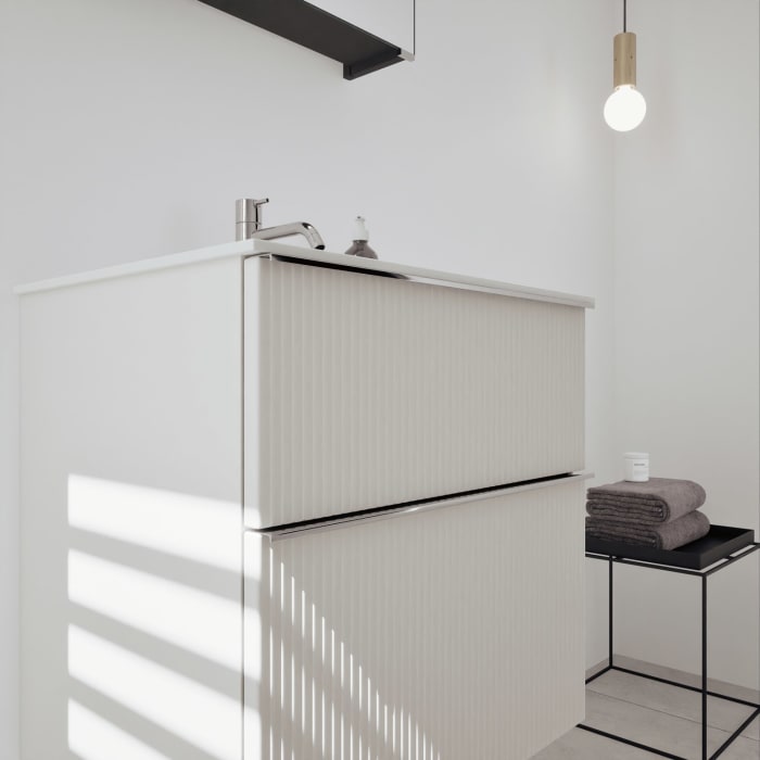 burgbad Fiumo 2.0 Badmöbelset 62 cm mit Waschtisch mit Unterschrank mit Griff G0146 und Spiegelschrank