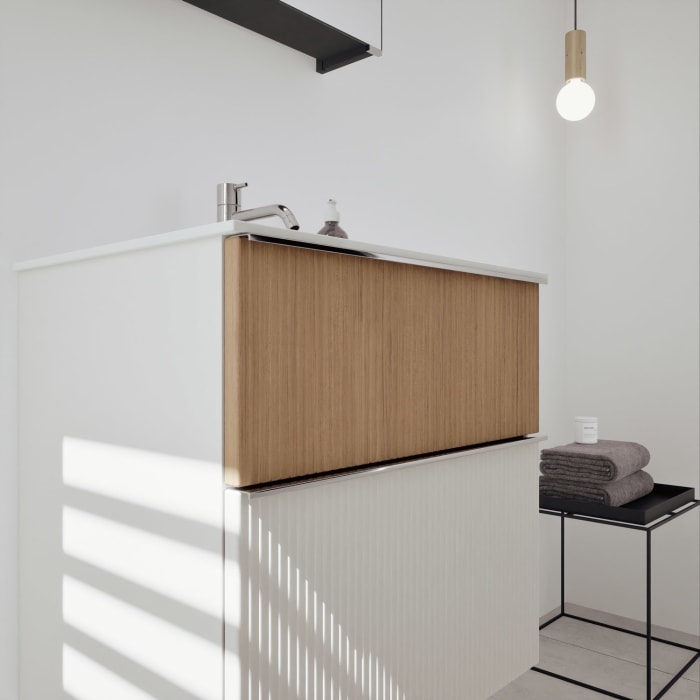 burgbad Fiumo 2.0 Badmöbelset 62 cm mit Waschtisch mit Unterschrank mit Griff G0146 und Spiegelschrank