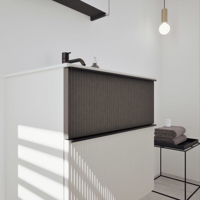 burgbad Fiumo 2.0 Badmöbelset 62 cm mit Waschtisch mit Unterschrank mit Griff G0200 und Spiegelschrank