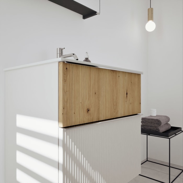 burgbad Fiumo 2.0 Badmöbelset 62 cm mit Waschtisch mit Unterschrank mit Griff G0146 und Spiegelschrank