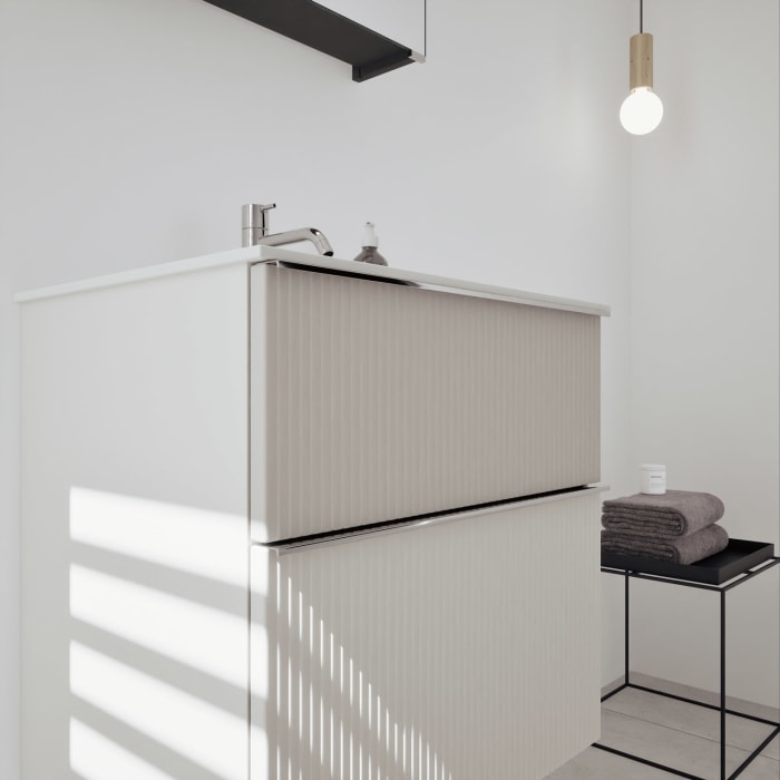 burgbad Fiumo 2.0 Badmöbelset 62 cm mit Waschtisch mit Unterschrank mit Griff G0146 und Spiegelschrank