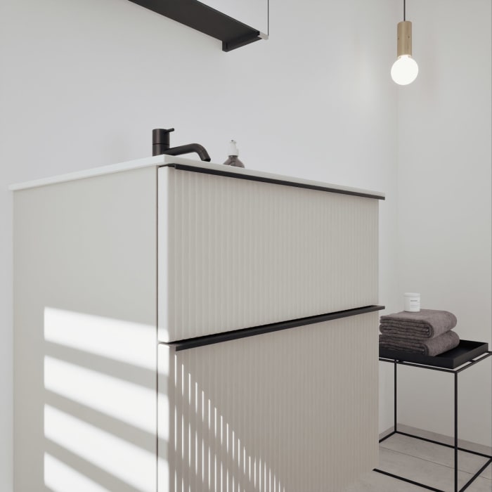 burgbad Fiumo 2.0 Badmöbelset 62 cm mit Waschtisch mit Unterschrank mit Griff G0200 und Spiegelschrank