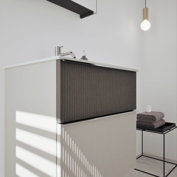 burgbad Fiumo 2.0 Badmöbelset 62 cm mit Waschtisch mit Unterschrank mit Griff G0146 und Spiegelschrank