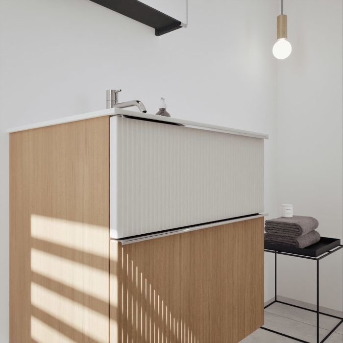 burgbad Fiumo 2.0 Badmöbelset 62 cm mit Waschtisch mit Unterschrank mit Griff G0146 und Spiegelschrank