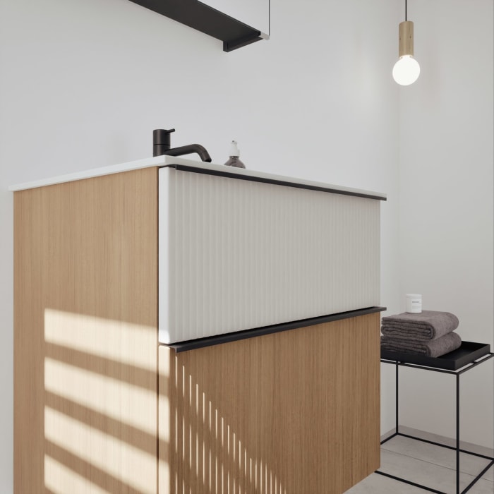 burgbad Fiumo 2.0 Badmöbelset 62 cm mit Waschtisch mit Unterschrank mit Griff G0200 und Spiegelschrank