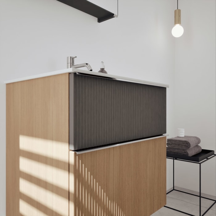 burgbad Fiumo 2.0 Badmöbelset 62 cm mit Waschtisch mit Unterschrank mit Griff G0146 und Spiegelschrank