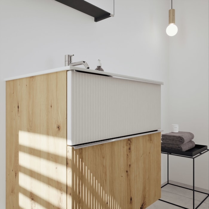 burgbad Fiumo 2.0 Badmöbelset 62 cm mit Waschtisch mit Unterschrank mit Griff G0146 und Spiegelschrank