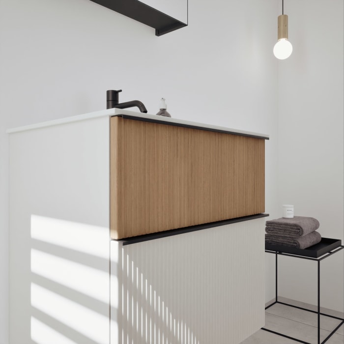 burgbad Fiumo 2.0 Badmöbelset 62 cm mit Waschtisch mit Unterschrank mit Griff G0200 und Spiegelschrank