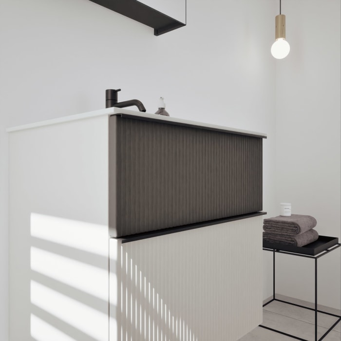 burgbad Fiumo 2.0 Badmöbelset 62 cm mit Waschtisch mit Unterschrank mit Griff G0200 und Spiegelschrank