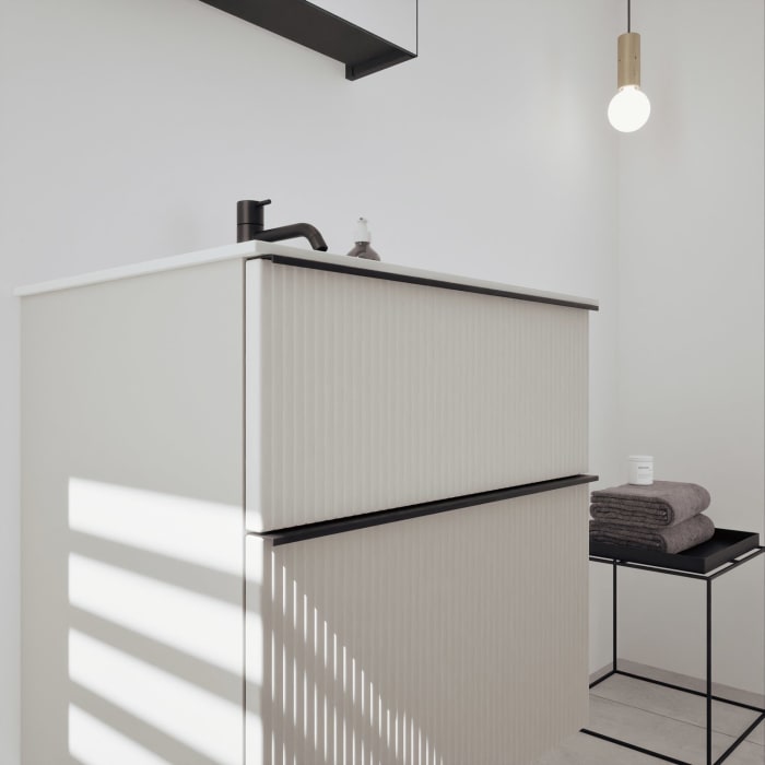 burgbad Fiumo 2.0 Badmöbelset 62 cm mit Waschtisch mit Unterschrank mit Griff G0200 und Spiegelschrank