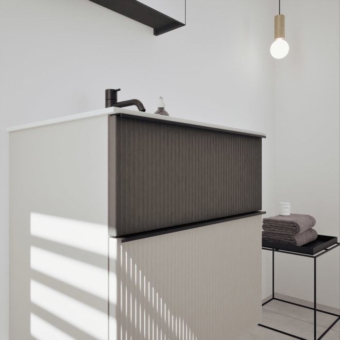 burgbad Fiumo 2.0 Badmöbelset 62 cm mit Waschtisch mit Unterschrank mit Griff G0200 und Spiegelschrank