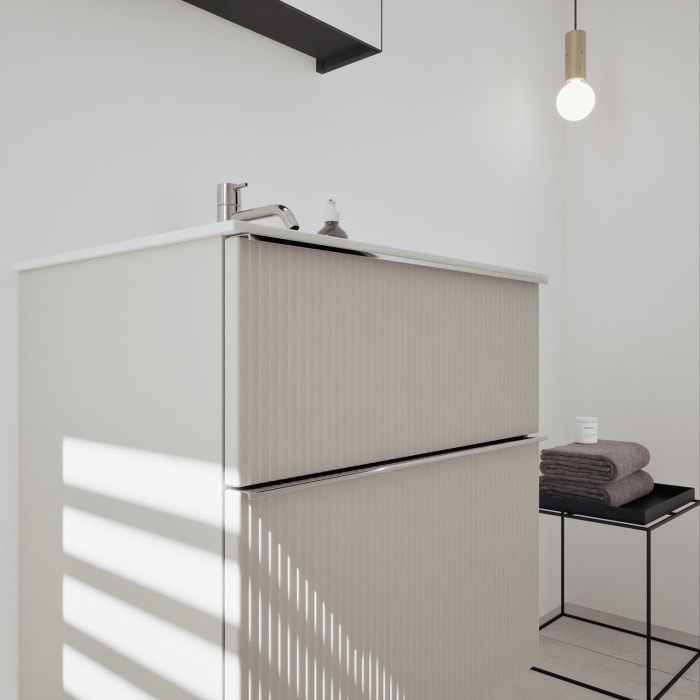 burgbad Fiumo 2.0 Badmöbelset 62 cm mit Waschtisch mit Unterschrank mit Griff G0146 und Spiegelschrank