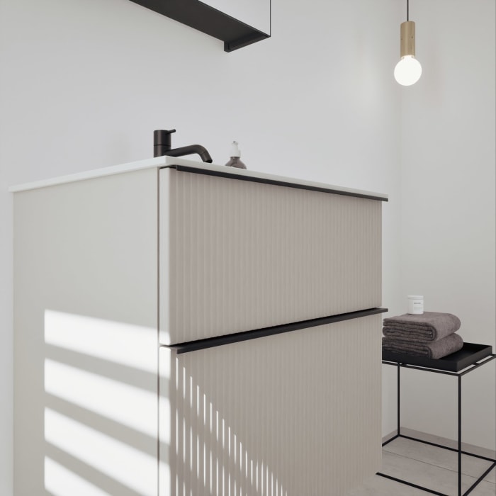 burgbad Fiumo 2.0 Badmöbelset 62 cm mit Waschtisch mit Unterschrank mit Griff G0200 und Spiegelschrank