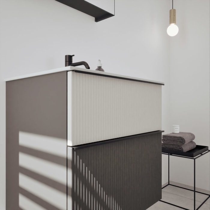 burgbad Fiumo 2.0 Badmöbelset 62 cm mit Waschtisch mit Unterschrank mit Griff G0200 und Spiegelschrank