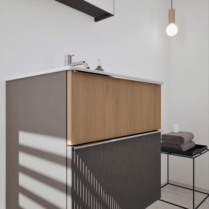 burgbad Fiumo 2.0 Badmöbelset 62 cm mit Waschtisch mit Unterschrank mit Griff G0146 und Spiegelschrank