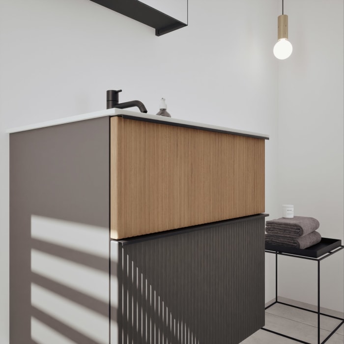 burgbad Fiumo 2.0 Badmöbelset 62 cm mit Waschtisch mit Unterschrank mit Griff G0200 und Spiegelschrank