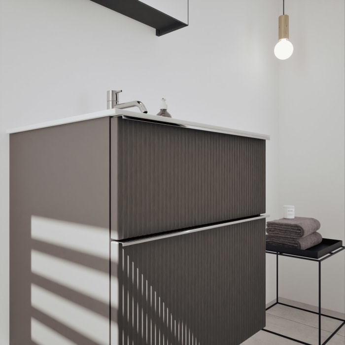 burgbad Fiumo 2.0 Badmöbelset 62 cm mit Waschtisch mit Unterschrank mit Griff G0146 und Spiegelschrank