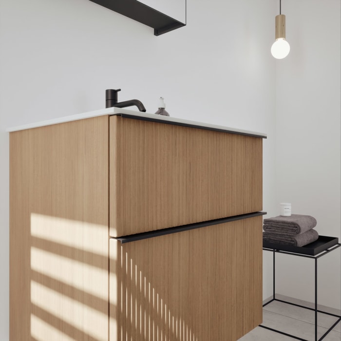 burgbad Fiumo 2.0 Badmöbelset 62 cm mit Waschtisch mit Unterschrank mit Griff G0200 und Spiegelschrank