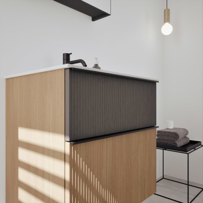 burgbad Fiumo 2.0 Badmöbelset 62 cm mit Waschtisch mit Unterschrank mit Griff G0200 und Spiegelschrank