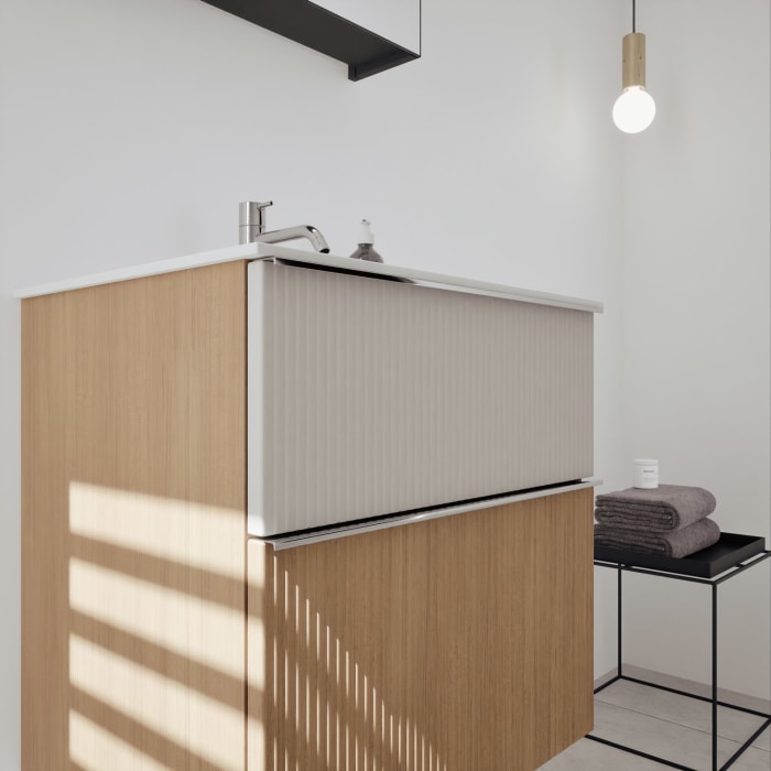 burgbad Fiumo 2.0 Badmöbelset 62 cm mit Waschtisch mit Unterschrank mit Griff G0146 und Spiegelschrank